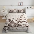 thumbnail image 1 of Christmas Tree Comforter Set Full, Hand Drawn Snowman Bedding Adults, Christmas House Winter Illustration Bedding Comforter Sets, Grey Ball Bedroom Decor Down Comforter, 1 of 6