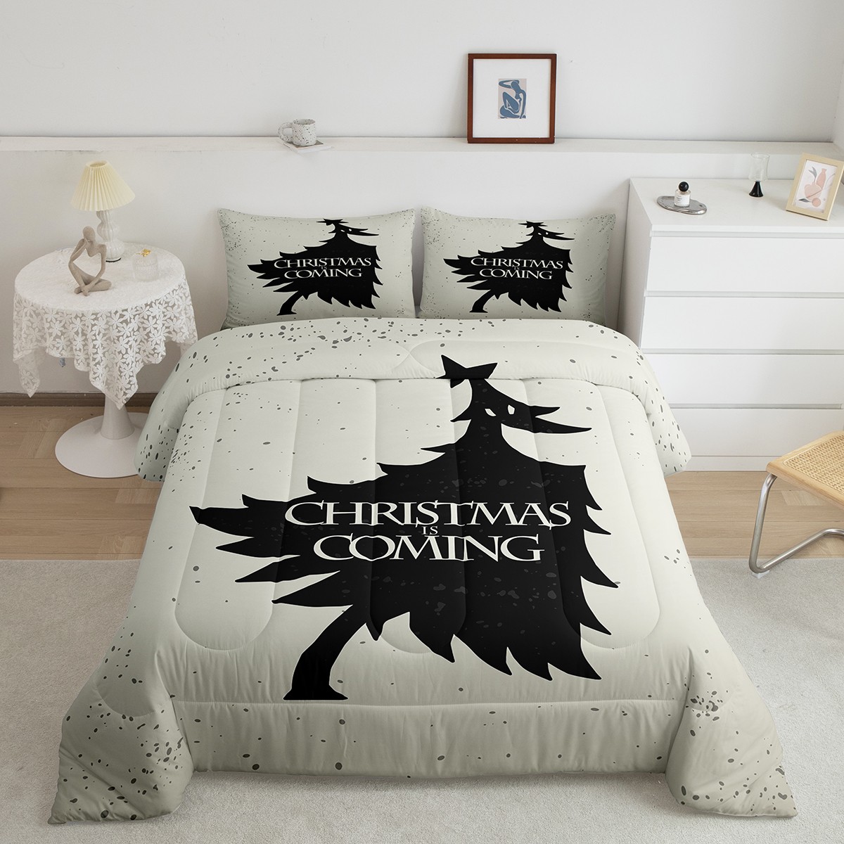 Ice Skater Silhouette Comforter Set - 3 Piece Lightweight Microfiber Bedding With Zipper