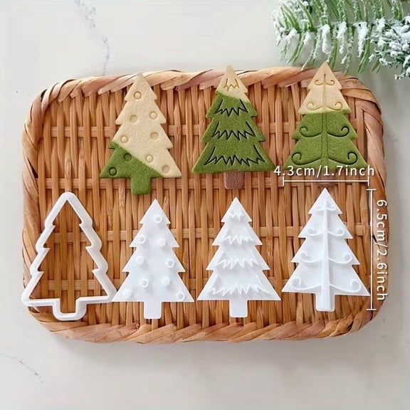 Christmas Tree Cookie Cutters Set of 4 - Stainless Steel Pine Tree Shapes for Holiday Baking, Fondant, Crafts, Easy to Use for Kids and Adults, Dishwasher Safe