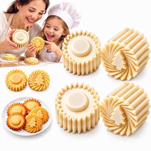 Christmas Tree Cookie Press, Double-Sided Christmas Tree Pastry Mold Press for Home Baking Holiday DIY Cookies And Handmade Festive Desserts(4PCS)