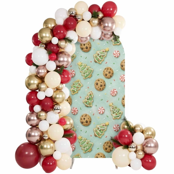 Christmas Tree Cookies Desserts Arch Backdrop Cover Spandex Fitted Arch Cover 6FT,Arches Backdrop Stand Covers for Wedding Birthday Party Ceremony Banquet Decoration Cartoon Style Sage Green