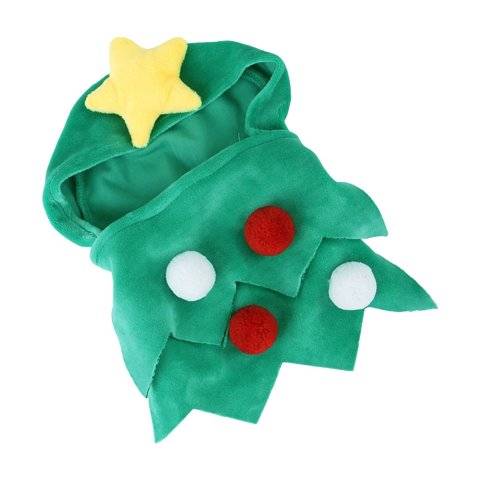 Christmas Tree Costume for Cats and Dogs with Gold Star and Pom Poms, Triangular Green Pet Outfit for Holiday Party, Cosplay Dress Up for Small Pets Decoration