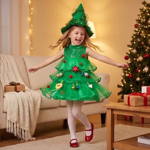 Christmas Tree Costume, Elf Dress, Green Christmas Tree Dress for Holiday Party Outfit Elf Dress Christmas Costumes Cosplay Outfit Christmas Dress Up Festive Role Play Seasonal Celebrations