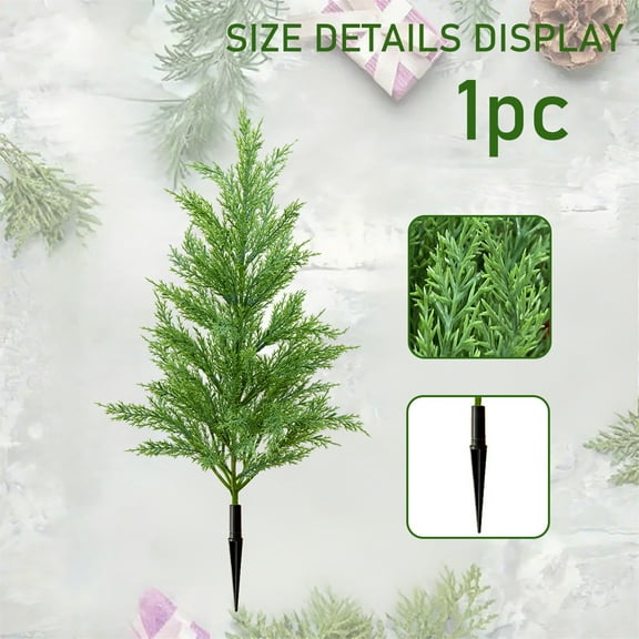 Christmas Tree Courtyard Plugs, Artificial Faux Cedar Branches, Faux Cedar Pine Stems Picks, with Ground Spikes, for DIY Garland Wreath, Christmas Decoration, Garden Decoration