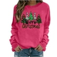 thumbnail image 1 of Christmas Tree Crewneck Sweatshirts Womens Long Sleeve Xmas Pullover Shirts Loose Cute Holiday Tops, 3XL Hot Pink, 1 of 3