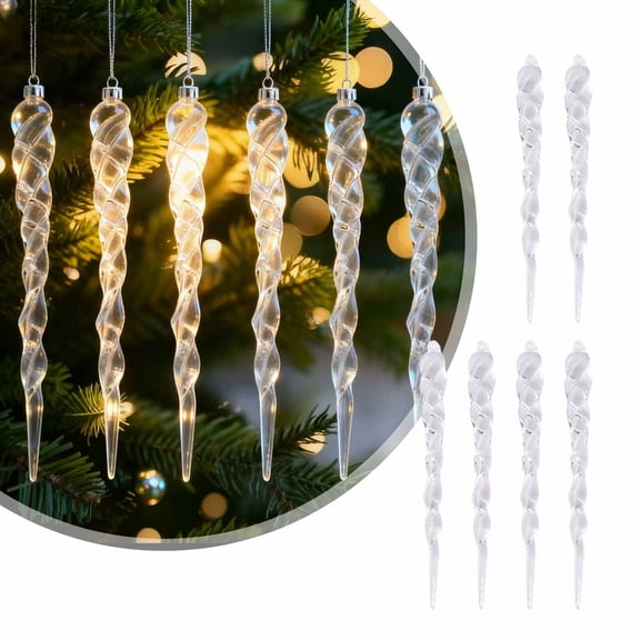Christmas Tree Decorations 6pcs Clear Acrylic Xmas Tree Icicle Hanging Ornaments for Christmas New Year Holiday Wedding Winter Party Decor