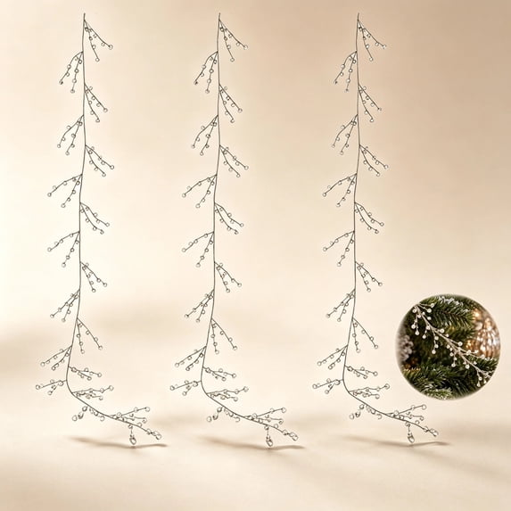 Christmas Tree Crystal Ornaments, Clear Acrylic Teardrop Hanging Branches, Sparkling Icicle Style Decor, Pearl Bead Garland for Xmas Tree, Winter Wedding & Holiday Party Decor 47Inch
