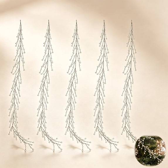 Christmas Tree Crystal Ornaments, Clear Acrylic Teardrop Hanging Branches, Sparkling Icicle Style Decor, Pearl Bead Garland for Xmas Tree, Winter Wedding & Holiday Party Decor 47Inch