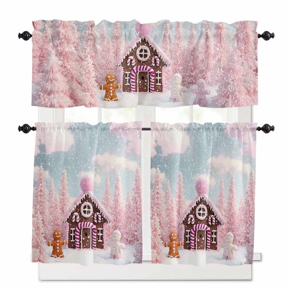 Christmas Tree Curtain Valances Set Cardinal Red Bird Snowfall Snow View Kitchen Curtains 36inch Length Rod Pocket Valance and Tiers 3 Piece Set Small Bedroom Bathroom Laundry Decor