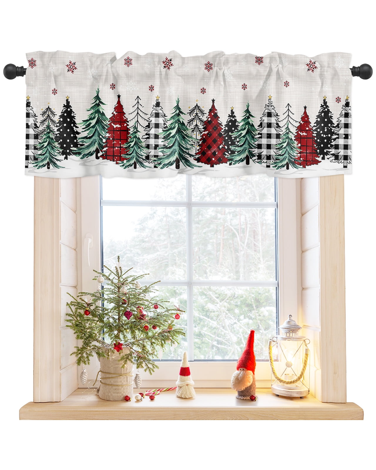 Christmas Tree Curtain Valances for Windows Treatment Tier Curtains