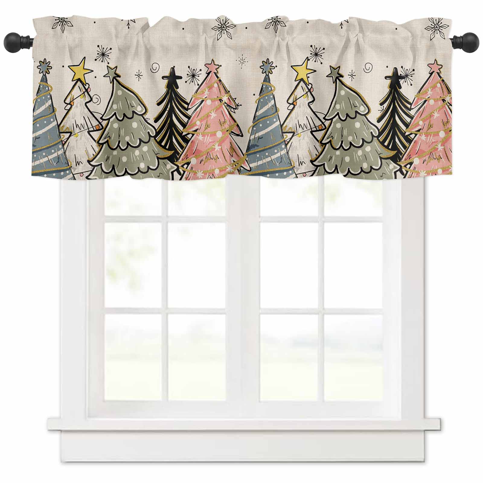 Christmas Tree Curtain Valances for Windows Treatment Tier Curtains