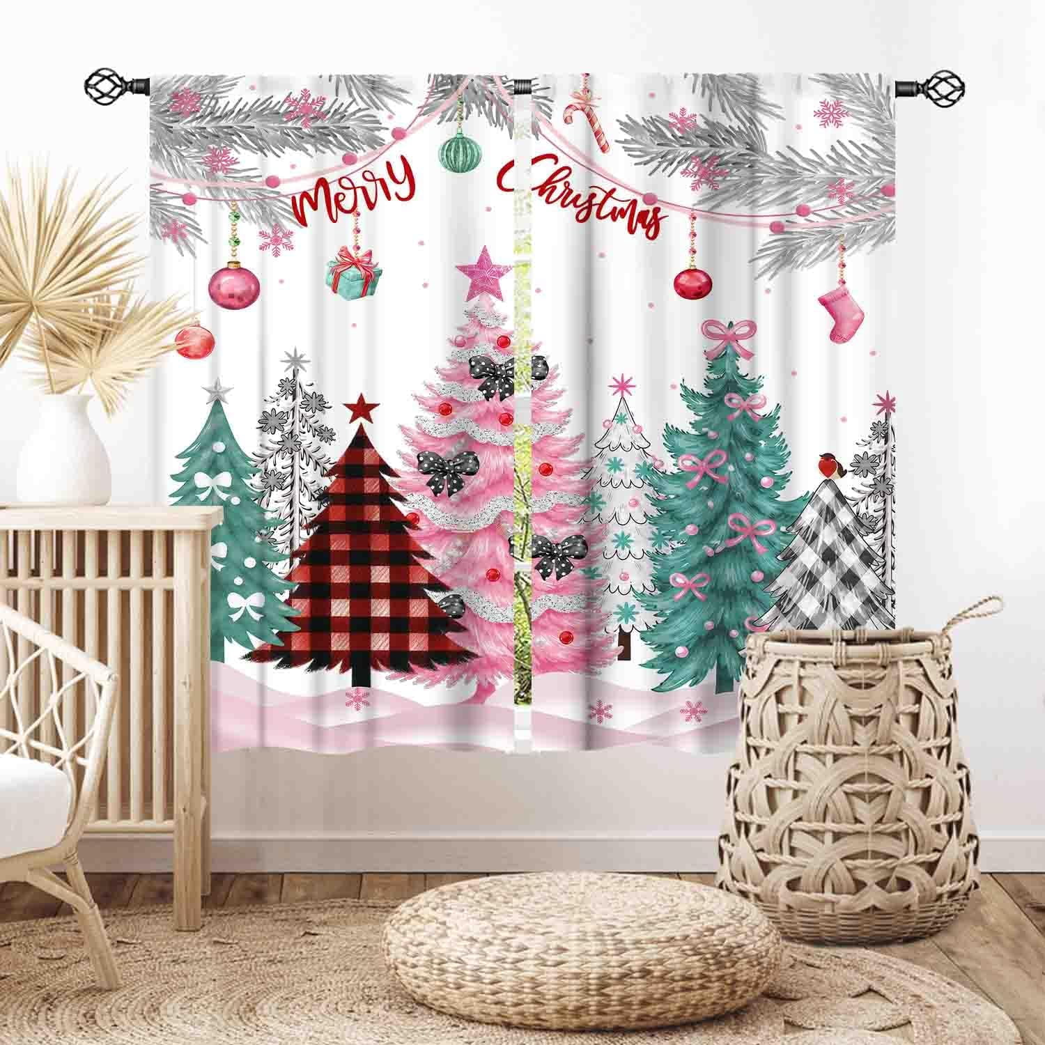 Christmas Tree Curtains, New Year Winter Drapery 2 Panels, 84