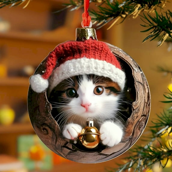Christmas Tree Cute Cats Hanging Ornament Set 2025 New Christmas Ornament Acrylic Christmas Pendant Christmas Cats Hanging Decoration for Xmas Tree Holidays Car Home/ Cat Pendant F