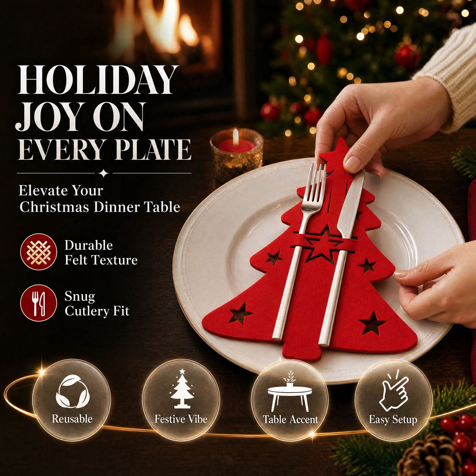 Christmas Tree Cutlery Bag, Holds Silverware for Festive Table Setting ...