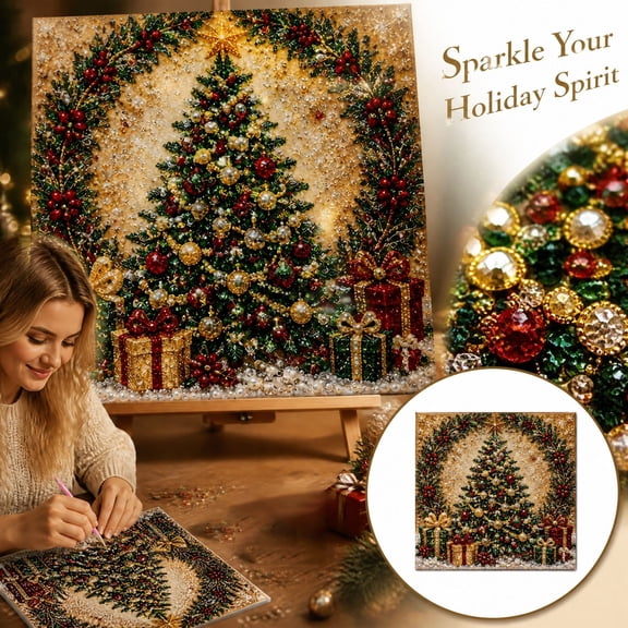 Christmas Tree DIY Pearl Diamond Painting Kit 3D Bead Embroidery Craft Set,Christmas Wreath Tree Gifts Canvas Wall Art Kit,for Home Bedroom Living Room Tabletop Handcraft Decor Gift