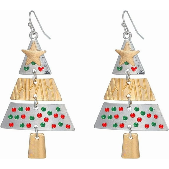 Christmas Tree Dangle Drop Earrings for Women Gold-Toned Star Dangling Statement Fish Hook Stud Earring Fashion Lightweight Thanksgiving Holiday Xmas Jewelry