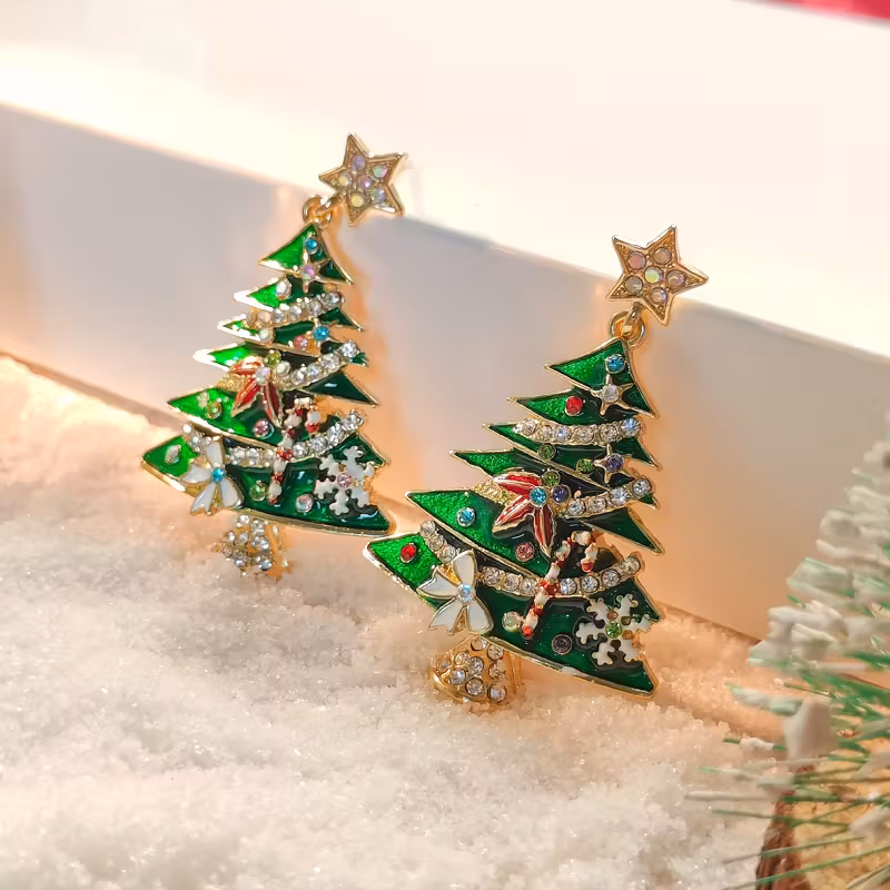 Christmas Tree Dangle Earrings for Women Dainty Hypoallergenic Enamel Gold Star Earrings for Christmas Eve Outfits Jewelry Gifts Xmas Holiday Jewelry