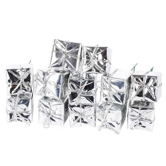 Christmas Tree Decor 12 Pieces Mini Christmas Ornaments Foam Gift Box Shiny Metallic Wrapped Miniature Package Ornaments for Xmas Tree, Assorted Colors
