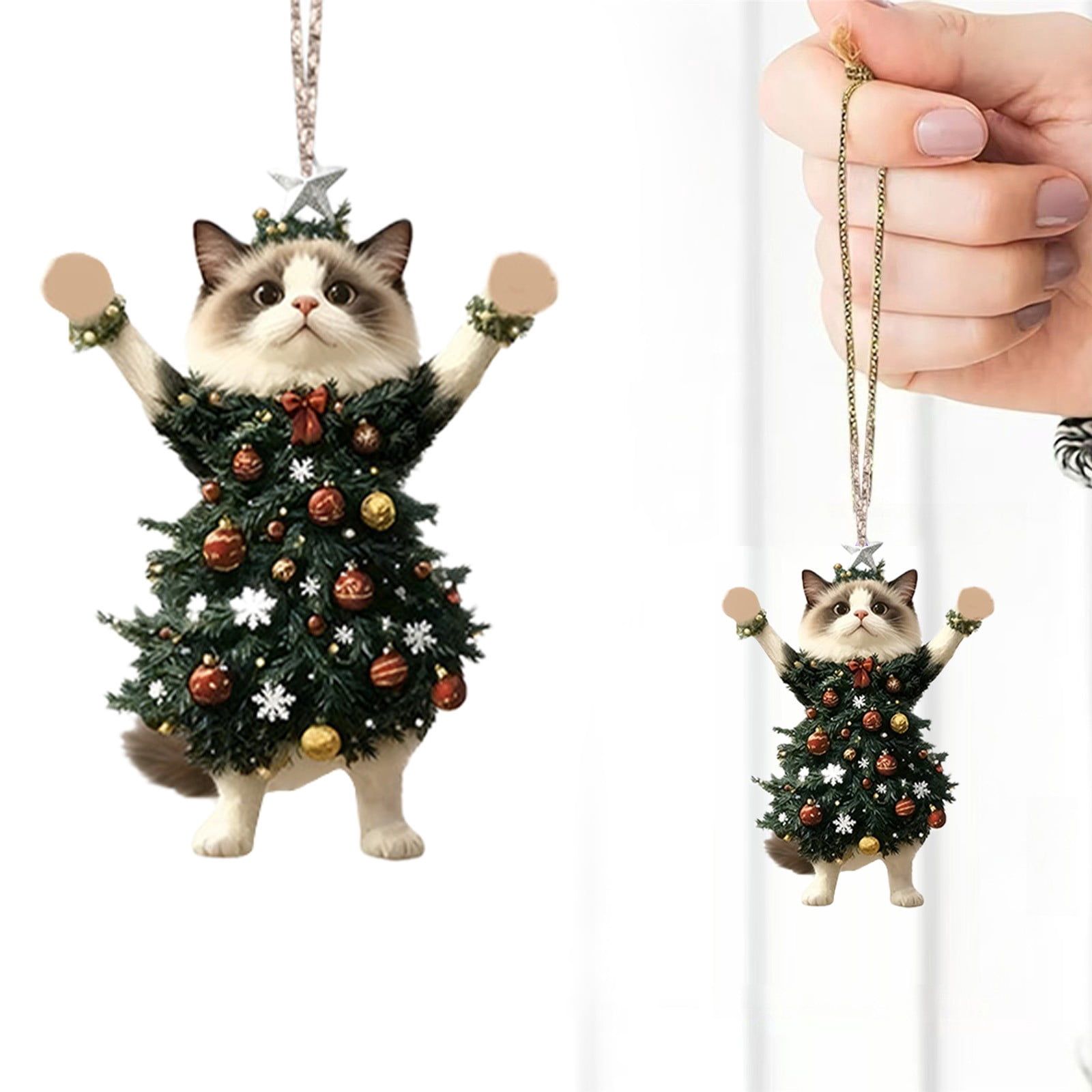 Christmas Tree Decoration, Acrylic Pendant, Cute Cat Xmas Tree