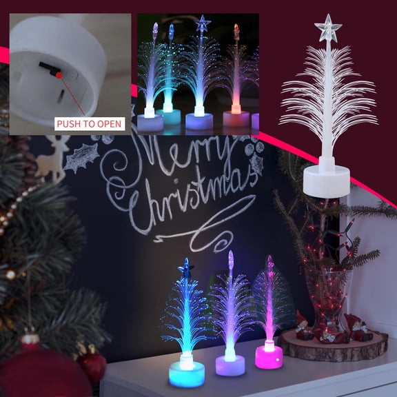 Christmas Tree Decoration Muti-Colour Desk Glowing Fiber Optic LED Christmas Tree LED Light Glowing Lights with Top Star Light Christmas Xmas Holiday Decoration,5.3x1.4In