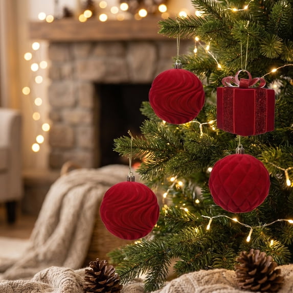 Christmas Tree Decoration Plastic Ornament Set Hanging Xmas Tree Ball for Xmas Holiday Wedding Party Christmas Ornaments (9 pcs)