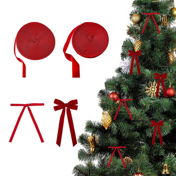 Christmas Tree Decoration Ribbon Velvet, Diy Gift Wrapping Ribbon for Holiday Decorations Christmas, Family Gathering Party Favors, Butterflies Craft Ribbon for Mantel Display and Tabletop Akmoler