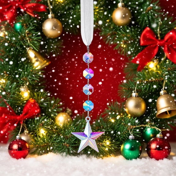 Christmas Tree Decoration Snowflake Crystal Ornaments Suncatcher Hanging Sun Catcher with Chain Pendant Ornament for Window Home Garden Christmas Party Wedding Decoration