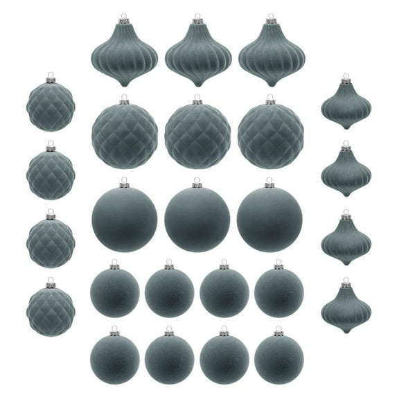 Christmas Tree Decoration Velvet 25Pcs Flocked Christmas Tree Assortment for Xmas Tree Holiday Decor Plastic Balls for Holiday Party