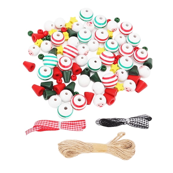 Christmas Tree Decoration Wooden Beads Doll Snowman Wooden Beads Hemp Rope Tassel Wooden Beads String DIY Accessory Kit for Party DIY