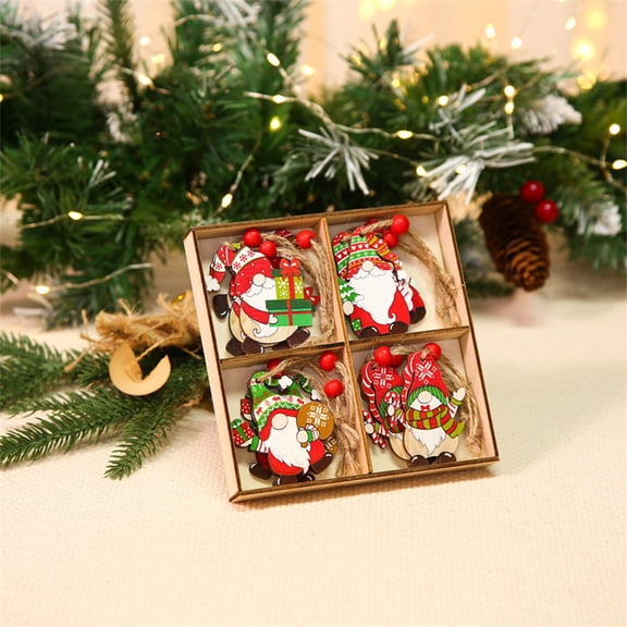 Christmas Tree Decorations 12 Pcs Christmas Gnome Hanging Wooden Ornaments with Rope for Xmas Hanging Crafts Supplies (F)
