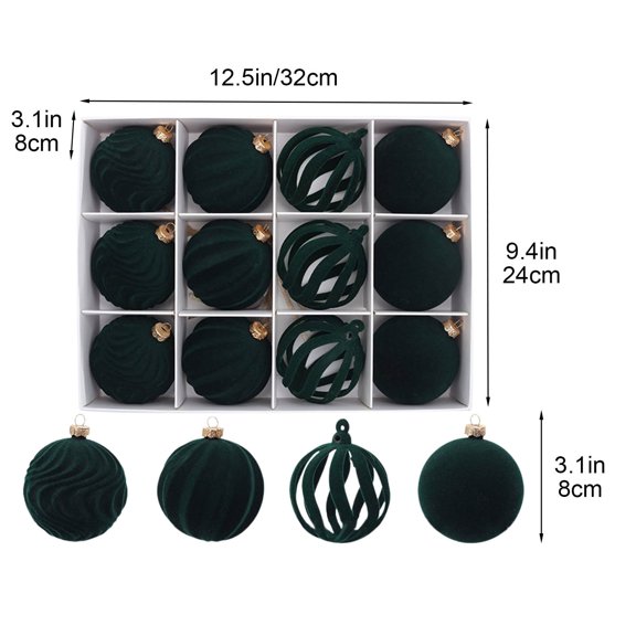 Christmas Tree Decorations 12-Piece Velvet Christmas Ball Plush Christmas Tree Ornament Plastic Ball Christmas Decoration Christmas Tree Decoration 2.4 Inch Christmas Tree Ornaments