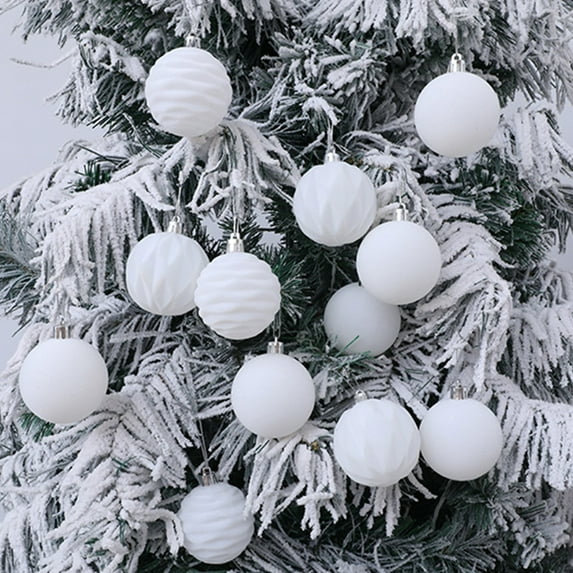 Christmas Tree Decorations 12PCS 2.4IN Multicolor Flocked Velvet Christmas Balls Set Soft Hanging Ornaments for Holiday Tree Party Window and Home Decoration White