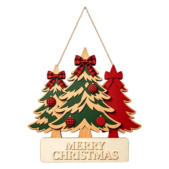Christmas Tree Decorations 14 Inch Wooden Hanging Christmas Ornament Farmhouse Christmas Decor for Indoor Outdoor Home Wall Front Door, 1 Pack