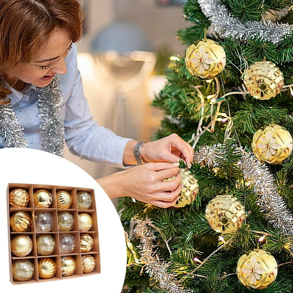 Christmas Tree Decorations, 2025 Blue and Gold Shatterproof Ornament Set 16pcs 2.36in Glitter Ball Set for Holiday Party Home Indoor Outdoor Christmas Tree Decor Gift Box
