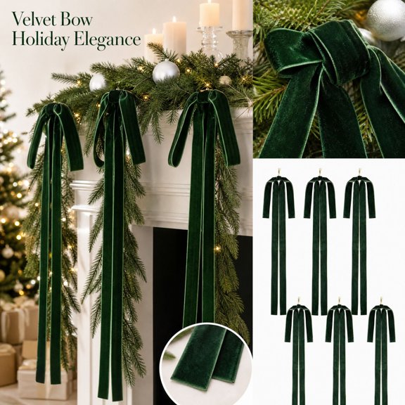 Christmas Tree Decorations 22 Inch Emerald Green Velvet Ribbon Bow Hanging Ornament Green and Gold Accent Decor for Christmas Party Decorations Holiday Home Festive Hanging Decor