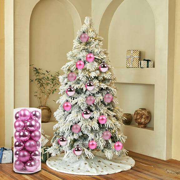 Christmas Tree Decorations, 24pcs 1.57in Pink Shatterproof Christmas Balls Ornament Set Glitter Matte Shiny Finish Hanging Ornaments for Xmas Tree Party Home Holiday Décor