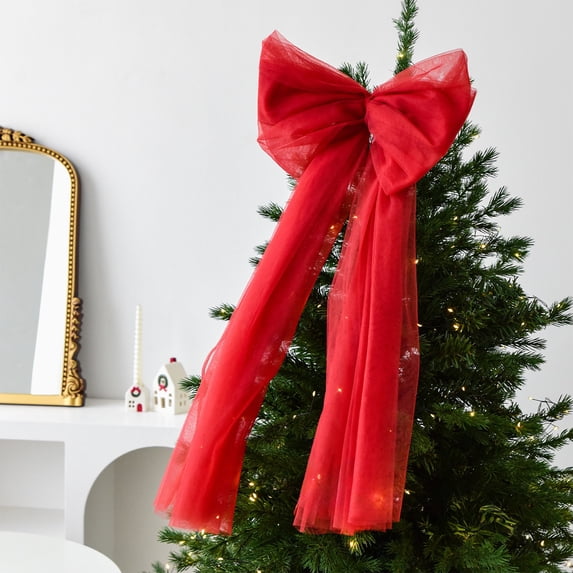 Christmas Tree Decorations 29 Inch Large Ribbon Bow Ornament for Xmas Home Wreath Fence Stairs Railing Fireplace Indoor Outdoor Front Door Decor,Wine