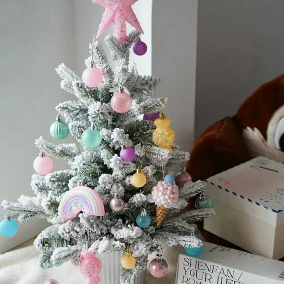 Christmas Tree Decorations, 40Pcs Macaron Color Christmas Balls and Tree Top Star Set with Rainbow, Ice Cream, Candy Ornaments for Cute Pastel Christmas Tree Decoration 2025 Trendy Holiday Décor