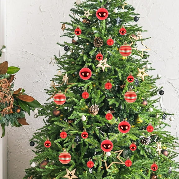 Christmas Tree Decorations, 40Pcs Red and Gold Electroplated Christmas Balls Ornament Set with Shatterproof Glossy and Glitter Baubles for Holiday Tree Hanging Décor and Party Decoration Collection