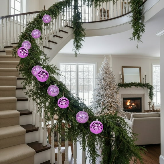 Christmas Tree Decorations, 9Pcs Emerald Green Glitter Stripe Christmas Balls with Gold Accents, Shatterproof Holiday Ornaments for Tree, Home, and Party Décor 2025 Collection