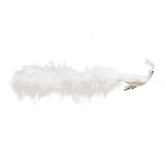 Christmas Tree Decorations Artificial White Peacocks with Long Tail Simulation Birds Realistic Natural Feathers Tree Decor