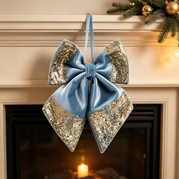 Christmas Tree Decorations Blue Velvet Bows for Wreath,12.6x9.84" Christmas Tree Topper Bows Small Craft Wreath Decorative Bow for Home Door Tree Window Christmas Party Decorations