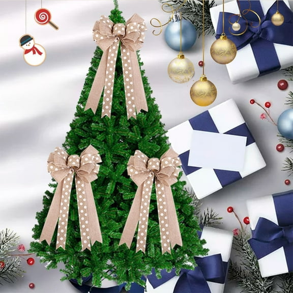 Christmas Tree Decorations - Christmas Bows, Christmas Tree Topper Bow With Patterned Ribbon Christmas Tree Topper Bow For Christmas Home Decoration