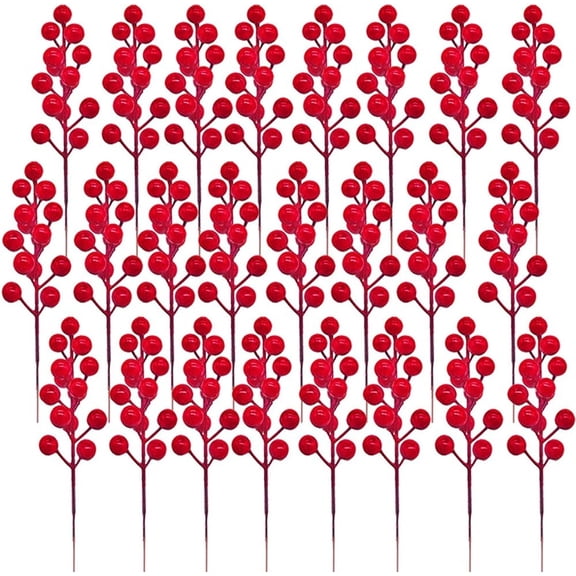 Christmas Tree Decorations,Christmas Holly Berries Picks,Artificial Red Berry ,Faux Plastic Berry Branches,5.9inch Winter Berry Sprigs,for New year Party Home Decor 40PCS