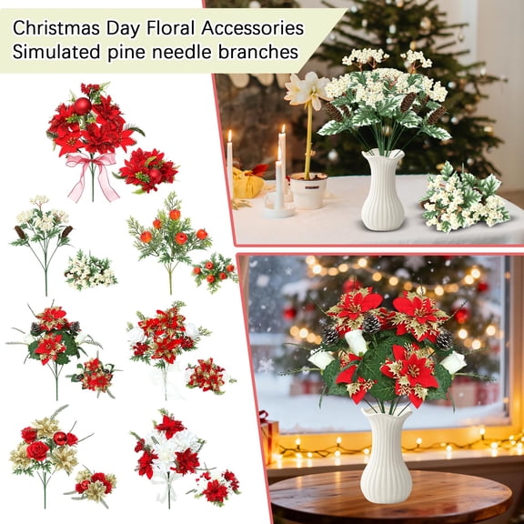 Christmas Tree Decorations, Christmas Picks, Artificial Flower, Red Christmas Ornaments, 17X9 Inch Artificial Decorative Pick with Variegated Ivy Leaves and -Looking Green