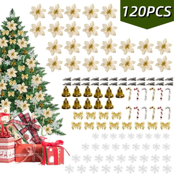 Christmas Artificial Poinsettias Flowers Ornaments Tree Decorations for Xmas Tree Holiday Party 120 PCS Gold