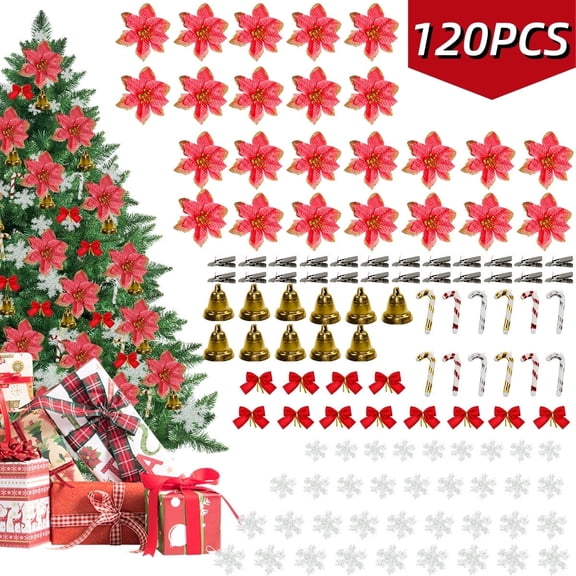 Christmas Artificial Poinsettias Flowers Ornaments Tree Decorations for Xmas Tree Holiday Party 120 PCS Red