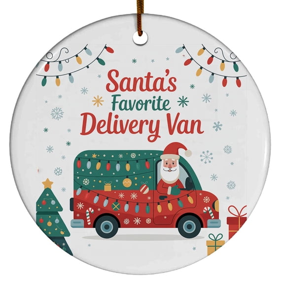 Christmas Tree Decorations Delivery Van Ornament, Ceramic Christmas Ornaments, Xmas Decorative Hanging Ornaments, Holiday Decorations and Xmas Gifts Ideas, Santa's Favorite Delivery Van