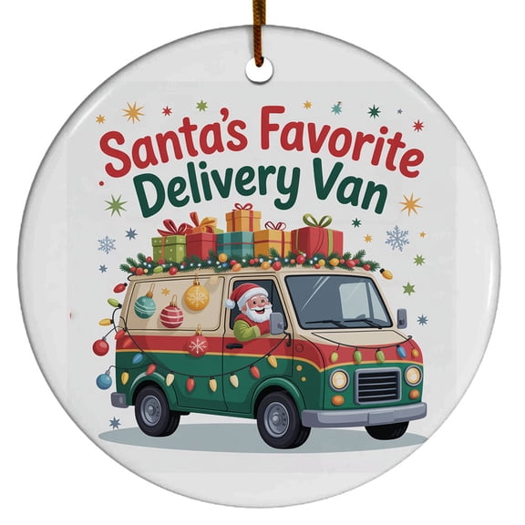 Christmas Tree Decorations Delivery Van Ornament, Ceramic Christmas Ornaments, Xmas Decorative Hanging Ornaments, Holiday Decorations and Xmas Gifts Ideas, Santa's Favorite Delivery Van