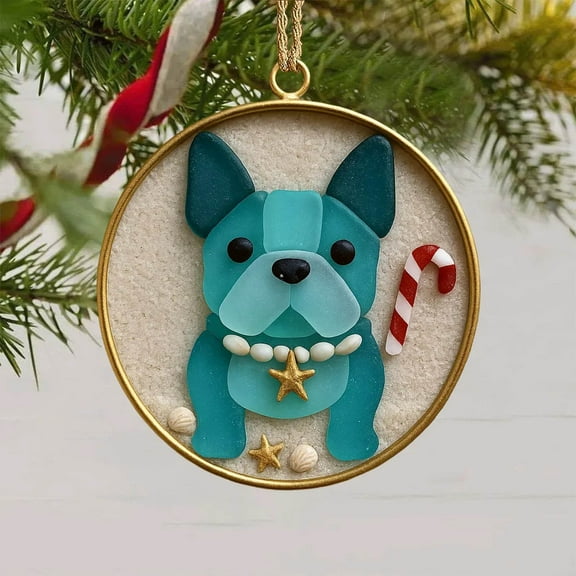 Christmas Tree Decorations Dog Round Shape Sea Glass Hanging Ornament Dog Keepsake Pendant for Pets Lovers, Xmas Tree, Holiday Party Home Decor